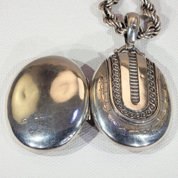 Antiques Atlas - Large Solid Silver Locket And Long Chain as824a940